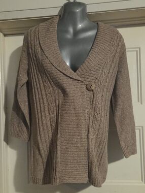 Reitmans Taupe Cable Knit Shawl-Collar Cardigan